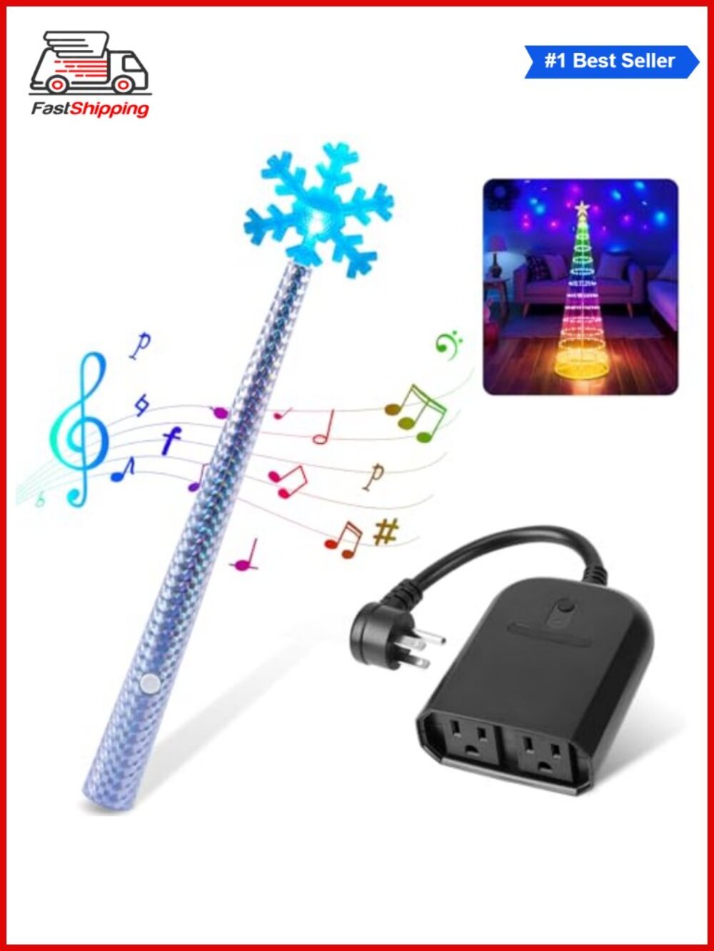 🎅 Wireless Remote Control Outlet Switch Kit 2in1 Magic Wand Music Lights 80ft
